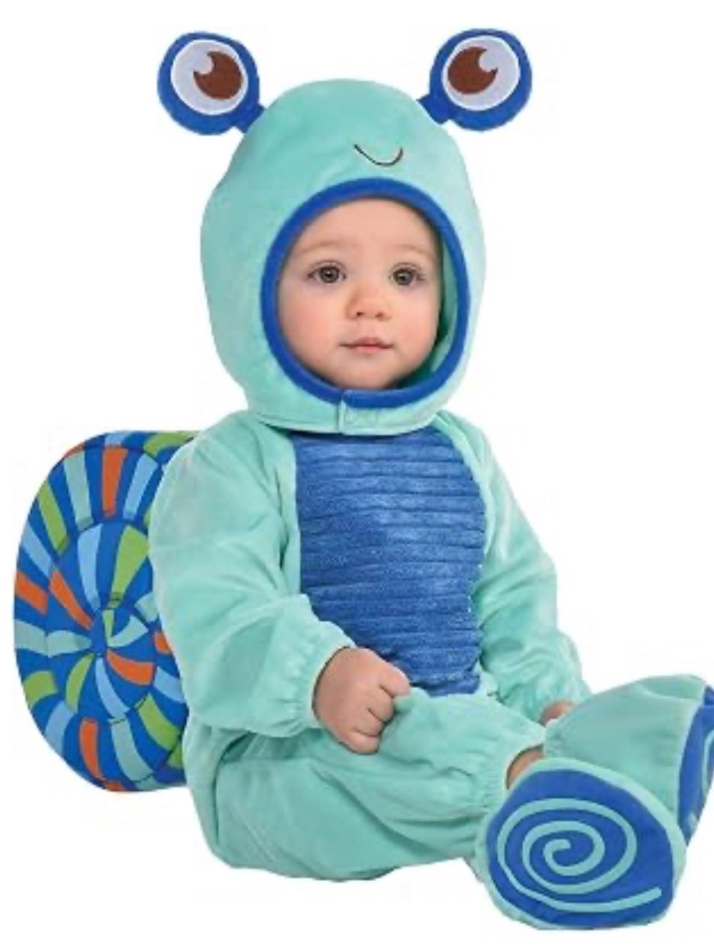 Kids Snail Costume 6-12M— Green Plush Hooded Onesie with Shell